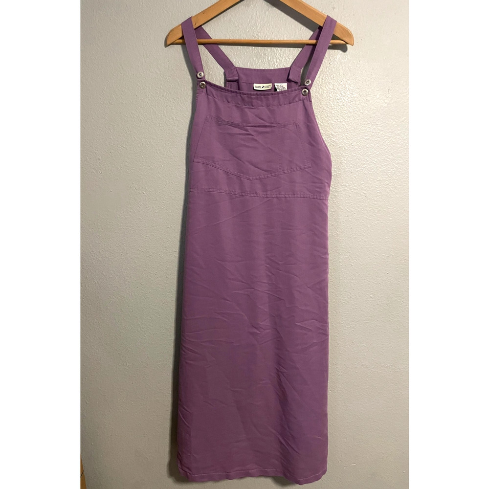 Vintage White Stag Overall Dress Womens XL Purple Solid Square Neck Midi 90s